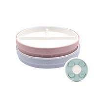 Elk and Friends Kids 7.8” Porcelain White Divided Plates with Silicone Suction Sleeves | Suitable for Babies/Toddlers | Microwave & Dishwasher Safe | Stay Put Dinnerware | Snack Dishes | 2 Pack