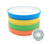 Elk and Friends Kids 7.8” Porcelain White Divided Plates with Silicone Suction Sleeves | Suitable for Babies/Toddlers | Microwave & Dishwasher Safe | Stay Put Dinnerware | Snack Dishes | 4 Pack