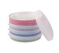 Elk and Friends Kids 7.8” Porcelain White Plates with Silicone Sleeves + Lids | Suitable for Babies/Toddlers | Microwave & Dishwasher Safe | Non Slip Dinnerware | Snack Dishes | 4 Pack