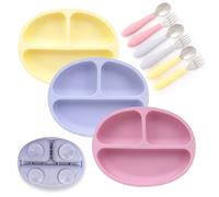 Elk and Friends Kids Silicone Suction Divided Plate | Suitable for Babies/Toddlers | Microwave & Dishwasher Safe | Stay Put Dinnerware | Snack Dishes | 3 Pack