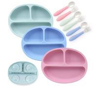 Elk and Friends Kids Silicone Suction Divided Plate | Suitable for Babies/Toddlers | Microwave & Dishwasher Safe | Stay Put Dinnerware | Snack Dishes | 3 Pack