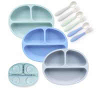 Elk and Friends Kids Silicone Suction Divided Plate | Suitable for Babies/Toddlers | Microwave & Dishwasher Safe | Stay Put Dinnerware | Snack Dishes | 3 Pack