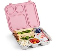 Elk and Friends Kids Stainless Steel Bento Box with Silicone Lid | Leak-proof | Toddler Lunch Container | 4 Compartments | Dishwasher Safe