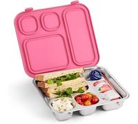 Elk and Friends Kids Stainless Steel Bento Box with Silicone Lid | Leak-proof | Toddler Lunch Container | 4 Compartments | Dishwasher Safe