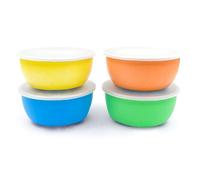 Elk and Friends Kids Stainless Steel Bowls with Silicone Sleeves + Lids | Suitable for Babies/Toddlers | Dishwasher Safe | Non Slip Dinnerware | Snack Dishes | 4 Pack