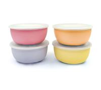 Elk and Friends Kids Stainless Steel Bowls with Silicone Sleeves + Lids | Suitable for Babies/Toddlers | Dishwasher Safe | Non Slip Dinnerware | Snack Dishes | 4 Pack