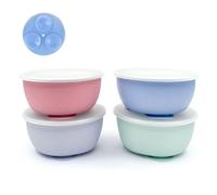 Elk and Friends Kids Stainless Steel Bowls with Silicone Suction Sleeves + Lids| Suitable for Babies/Toddlers | Dishwasher Safe | Stay Put Dinnerware | Snack Dishes | 4 Pack