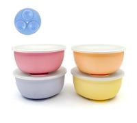 Elk and Friends Kids Stainless Steel Bowls with Silicone Suction Sleeves + Lids| Suitable for Babies/Toddlers | Dishwasher Safe | Stay Put Dinnerware | Snack Dishes | 4 Pack