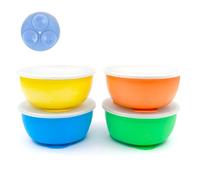 Elk and Friends Kids Stainless Steel Bowls with Silicone Suction Sleeves + Lids| Suitable for Babies/Toddlers | Dishwasher Safe | Stay Put Dinnerware | Snack Dishes | 4 Pack