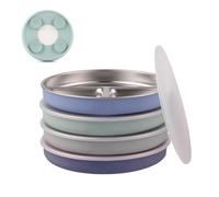 Elk and Friends Kids Stainless Steel Divided Plates with Silicone Suction Sleeves + Lid | Suitable for Babies/Toddlers | Dishwasher Safe | Stay Put Dinnerware | Snack Dishes | 4 Pack