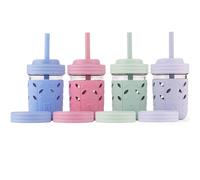 Elk and Friends Kids & Toddler Cups | The Original Glass Mason Jars 8 oz with Silicone Sleeves & Silicone Straws with Stoppers | Smoothie Cups | Spill Proof Sippy Cups for Toddlers | 4 Pack