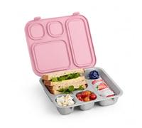 Elk and Friends Kids/Toddler Stainless Steel Bento Lunch Box + Silicone Lid | Leak-Resistant | Lunch Container | Removable Lid | 4 Compartments | Dishwasher Safe