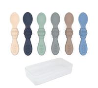 Elk and Friends Silicone Baby Spoons | Travel Case Included | First Stage Infant Toddler Spoon | Baby Led Weaning Stage | Dishwasher Safe | 6 Pieces