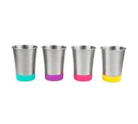 Elk and Friends Stainless Steel Kids + Toddler Drinking Cups | 12oz Tumblers with Colored Base | Durable + Stackable | Travel, Camping + Outdoors | Dishwasher Safe | 4 Pack