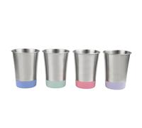 Elk and Friends Stainless Steel Kids + Toddler Drinking Cups | 12oz Tumblers with Colored Base | Durable + Stackable | Travel, Camping + Outdoors | Dishwasher Safe | 4 Pack