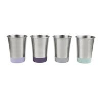 Elk and Friends Stainless Steel Kids + Toddler Drinking Cups | 12oz Tumblers with Colored Base | Durable + Stackable | Travel, Camping + Outdoors | Dishwasher Safe | 4 Pack