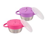 Elk and Friends Stainless Steel Snack Cups - Pack of 2 | Removable Silicone Food Catcher and Travel Lid | Spill-Proof Snack Containers for Baby, Toddler, Kids | Dishwasher Safe, Food Grade Silicone
