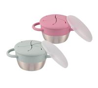Elk and Friends Stainless Steel Snack Cups - Pack of 2 | Removable Silicone Food Catcher and Travel Lid | Spill-Proof Snack Containers for Baby, Toddler, Kids | Dishwasher Safe, Food Grade Silicone