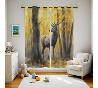 Elk Animal Blackout Curtains for Bedroom, Autumn Forest Eyelet Darkening Curtain, Jungle Animal Thermal Insulated Drape for Living Room 2 Panels 52 x 90 Inch (W x L)