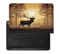 Elk Artwork Passport Holder Cover Leather Passport Wallet RFID Blocking Travel Wallet Documents Organizer Passport Protector Passport Cover for Men&Women