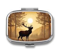 Elk Artwork Pill Organizer Small Pill Box with Two Compartments Pill Case Metal Medicine Organizer Portable Medicine Box Holder Medication Holder Travel Pill Container