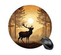 Elk Artwork Round Mouse Pad, Non-Slip Rubber Base Waterproof Washable, Computer Mouse Mat for Office Gaming Studying, Premium-Textured Durable Portable Circle Mousepad for Desktop PC Notebook