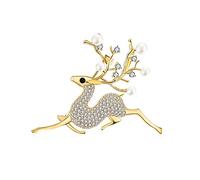 Elk Brooch Pin Corsage, Sweater Dress Shawl Cute Jewelry Accessory Decor for Wedding Birthday Party Christmas Gift (Gold)