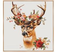 Elk Deer with Flower Horns DIY 11CT Counted Cross Stitch Kits for Beginners Easy Stamped Fabric Embroidery Needlecraft Art Wall Decor 48x48cm(2)