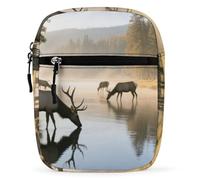 Elk Drinking Water by The River Crossbody Bag Unisex,Sling Bag with Adjustable Strap And Zip,Shoulder Bags for Work Travel