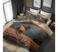 Elk Duvet Cover Sets Brown-Gray Super King Bedding Set with Zipper Closure, Soft Microfiber Quilt Cover with 2 Pillowcases 50x75cm QC72