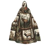 Elk-Forest-Deer-Floral Adult Witch Hooded Cape, Halloween Costume Hooded Cloak