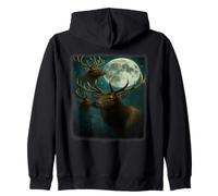 Elk Howling at the Moon - Funny Elk Hunting man women kids Zip Hoodie