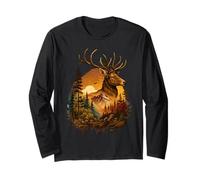 Elk Hunting Hiking Outdoor Camping Stag Forest Wildlife Long Sleeve T-Shirt