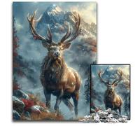 Elk in Snowy Meadow Puzzles 1000 Pieces for Adults Wooden Jigsaw DIY Decoration Brain Challenge for Adult Family 1000 PCS(75x50cm)
