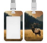 Elk in The Meadow ID Badge Holder Waterproof Card Protector Push-Pull Slot Work ID Card Holder with Lanyard Personalized Detachable Card Holders for Office Corporate Use