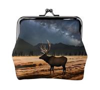 Elk in The Meadow Leather Coin Purse for Women-Small Kiss Lock Wallet, Mini Card Holder for Keys Lipstick, Cute Change Purse for Travel