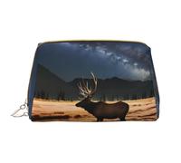 Elk in The Meadow Leather Cosmetic Bag, Waterproof Cute Travel Toiletry Zipper Bag, Women's Cosmetic Storage Bag Set, Brown