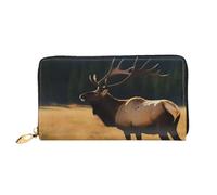 Elk In The Meadow Leather Wallets For Women Waterproof Zip Around Clutch Purses Large Credit Card Holder With Phone Holder Ladies Travel Coin Purse, Black, One Size, Casual