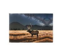 Elk In The Meadow Pattern Placemats Set Of 6, 12 X 18 Inch Seasonal Summer Table Mats For Party Kitchen Dining Decoration