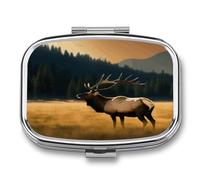 Elk in The Meadow Pill Organizer with 2 Compartments Metal Square Pill Case Small Pill Box Portable Medicine Box Slim Travel Pill Container Medicine Organizer for Daily Use