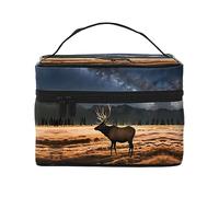 Elk in the meadow Portable Travel Makeup Bag (9x6.5x6.2 Inch), Large Capacity Makeup Bag for Women, Large Makeup Bag Storage Bag for Girls, Black, One Size