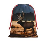 Elk in the meadow Print Holiday Drawstring Bag, Treat Pouch Wrap,Reusable Event Favor,Daily Storage Bag S