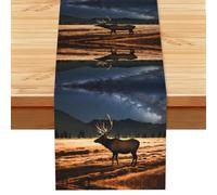 Elk in the meadow Print Linen-Style Table Runner 13x72 Inch - Indoor Kitchen Dining Table and Family Gathering Decoration