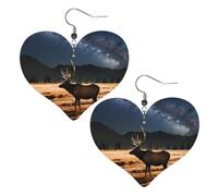 Elk in the meadow Prints Leather Heart earrings Pendant Stylish and light Lightweight Dangle for Women Girls, One Size, Leather, No Gemstone