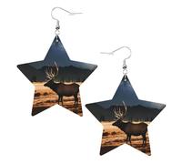 Elk in the meadow Prints Leather star earrings Pendant Stylish and light Lightweight Dangle for Women Girls, One Size, Leather, No Gemstone
