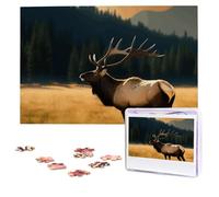 Elk in the meadow Puzzles 1000 Pieces Personalized Jigsaw Puzzles Photos Puzzle for Adults Challenging Picture Puzzle with storage bag Puzzles for Men Women Home Decor (10.2" x 15")