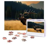 Elk in the meadow Puzzles 500 Pieces Personalized Jigsaw Puzzles with storage bag Photos Puzzle for Adults Challenging Picture Puzzle for Men Women Home Decor (52x38 CM)