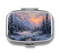 Elk in The Snow-Covered Pine Forest Mountains Pill Box 2 Compartment Portable Medicine Pill Case Travel Pill Organizer for Pocket Purse