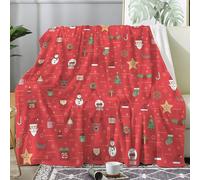 Elk Star Flannel Fleece Blanket Soft Fluffy Throw - Lightweight Warm Cozy Blankets with Santa Claus for Sofa, Couch & Bed - All Season Plush Decorative Travel Blanket Red 130x150 cm