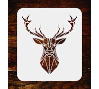 Elk Stencil - 26.5 x 28 cm - Reusabl Geometric Decor Head Deer Stag Wall Stencil Template - Use on Paper Projects Scrapbook Journal Walls Floors Fabric Furniture Glass Wood etc.